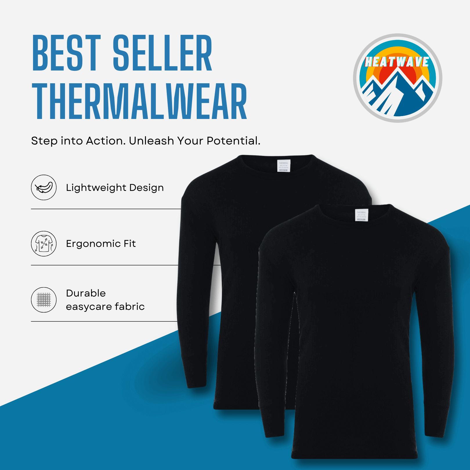 Heatwave Thermalwear Men's Thermal Underwear Set 2 Pack Long Sleeve Top and Long Johns