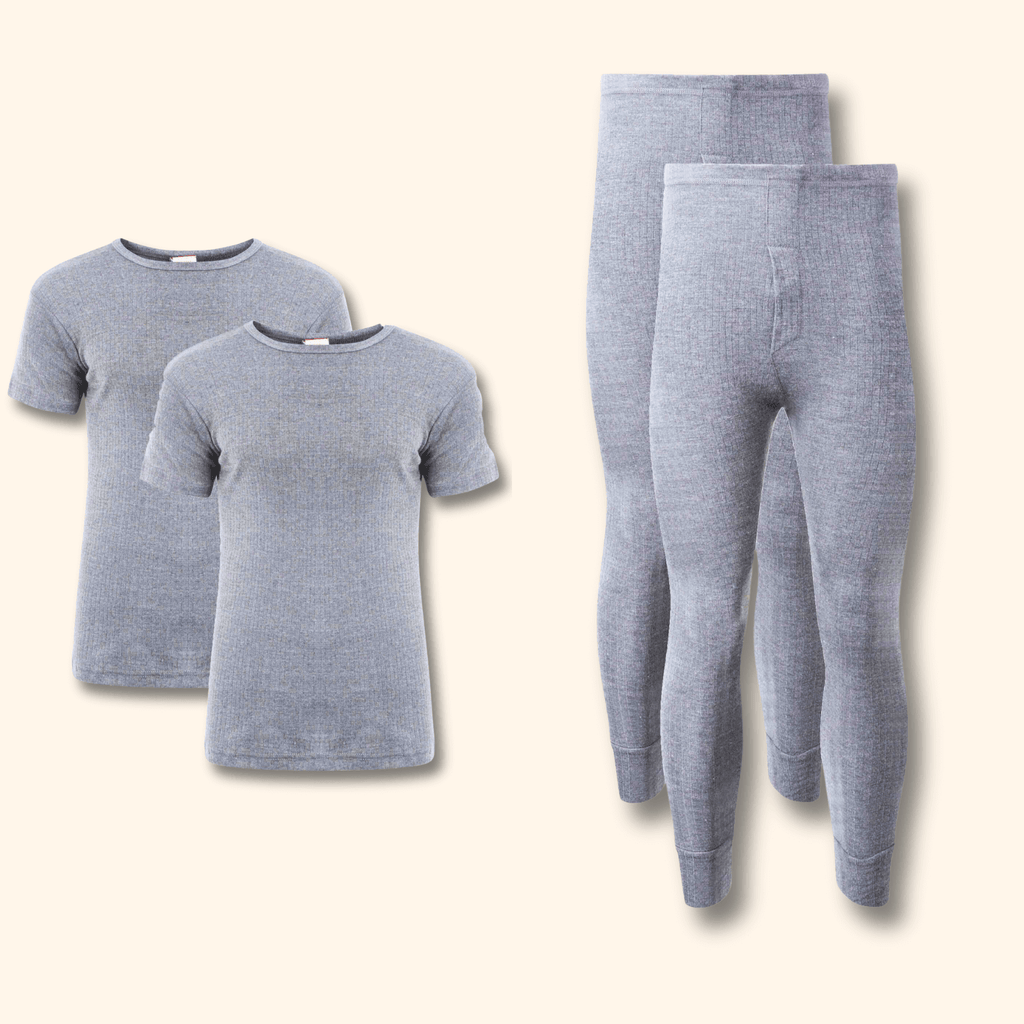 Heatwave Thermalwear Men's Thermal Underwear Set 2 Pack T Shirt And Long Johns Brushed