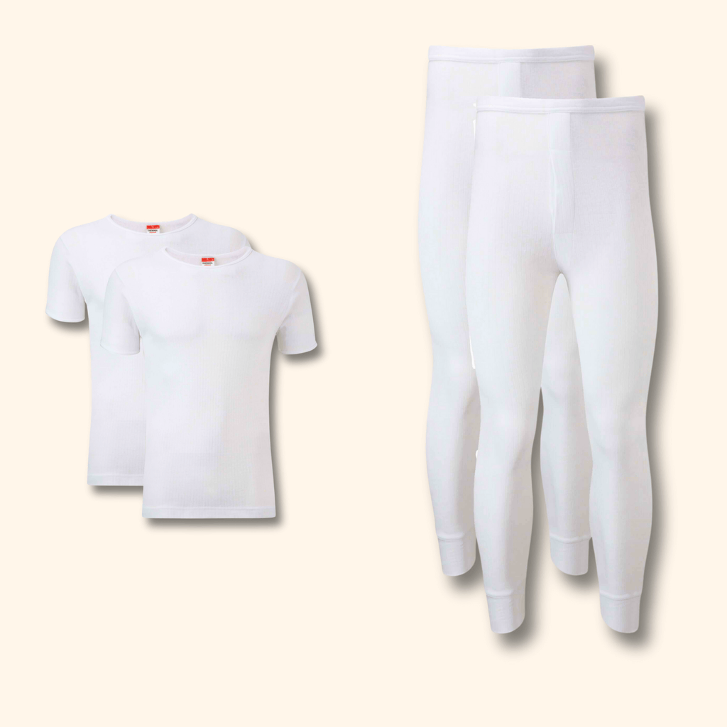 Heatwave Thermalwear Men's Thermal Underwear Set 2 Pack T Shirt And Long Johns Brushed