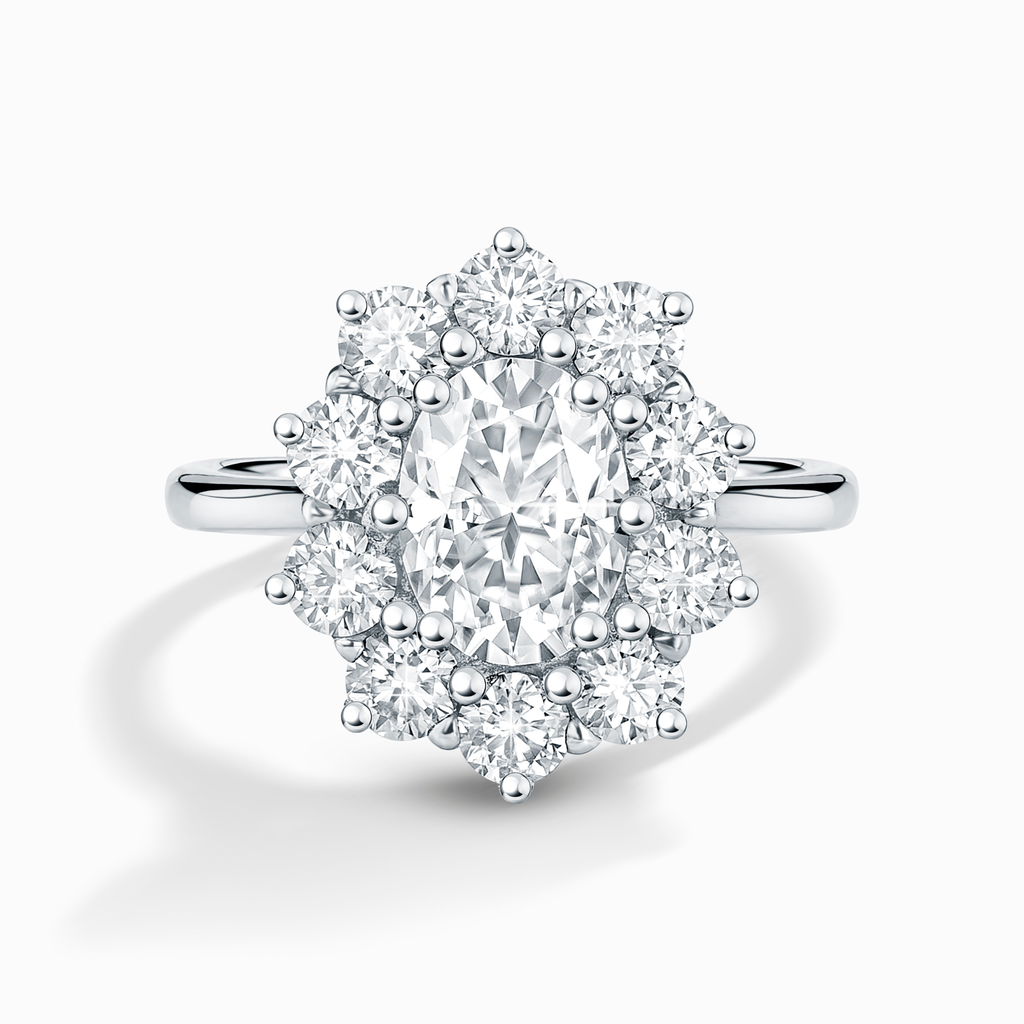 2.5 ct Oval Moissanite Halo Engagement Ring in Sterling Silver