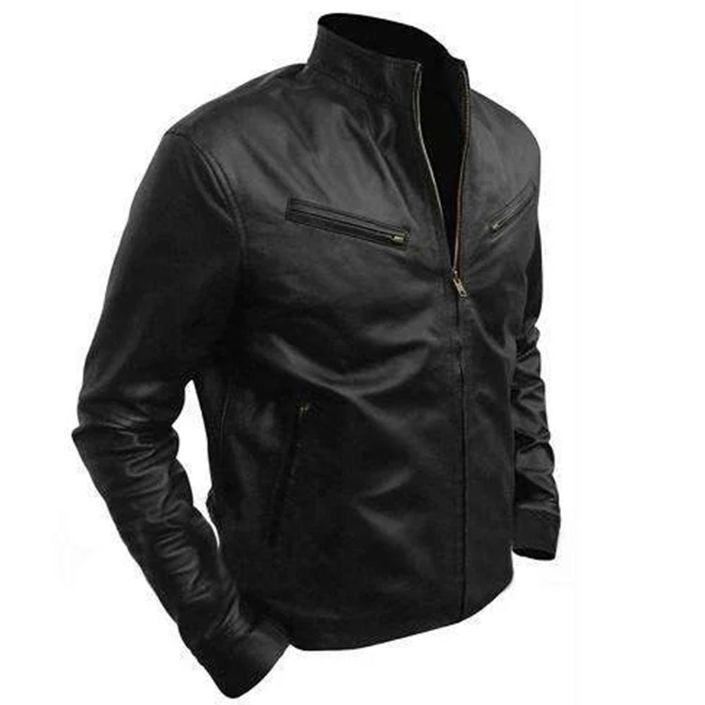 Men's Black Cowhide Cafe Racer Jacket