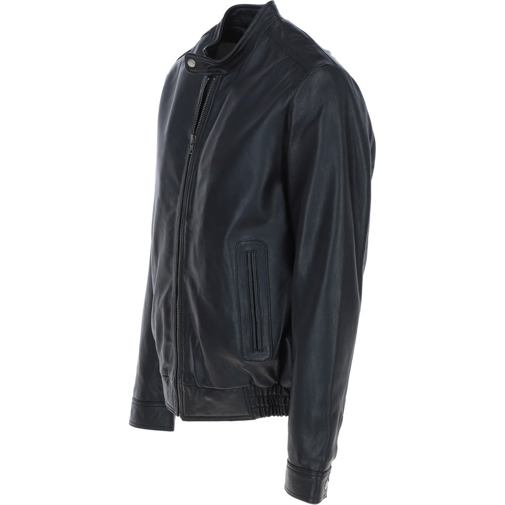 Men's Black Two-Pocket Leather Bomber