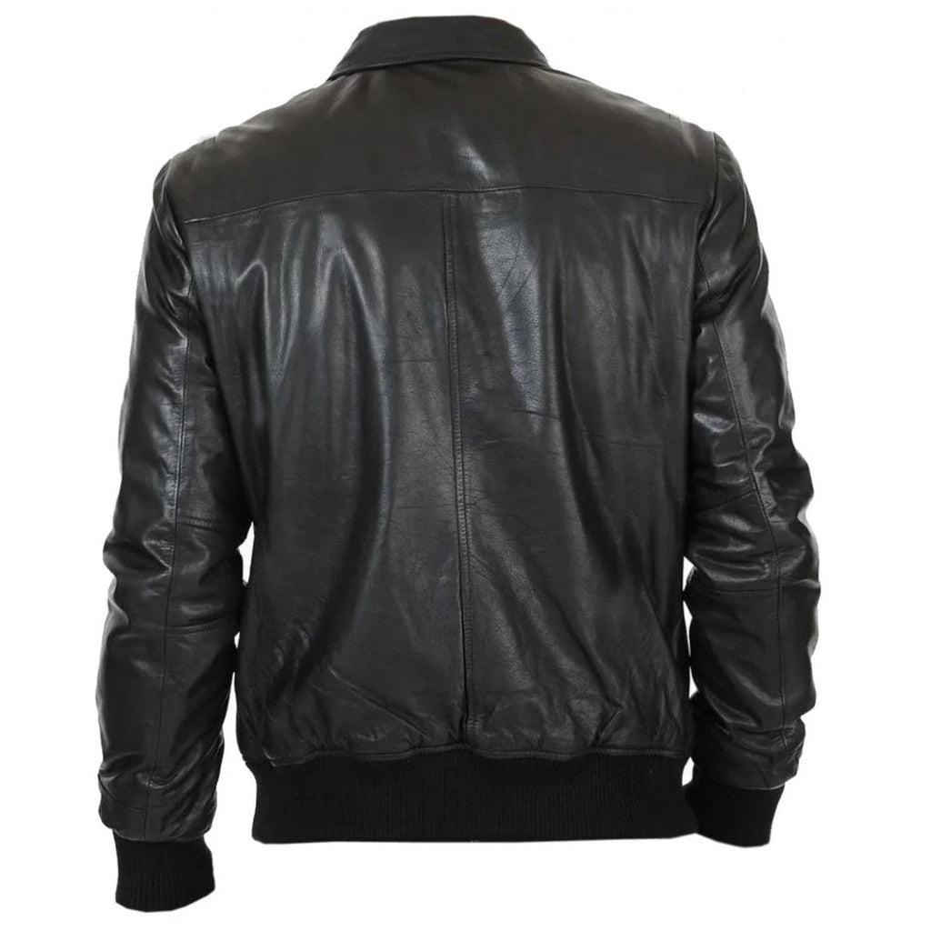 Men's Black Lambskin Shirt-Collar Bomber