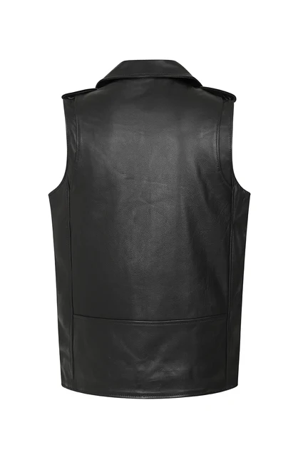 Men's Black Belted Leather Biker Vest