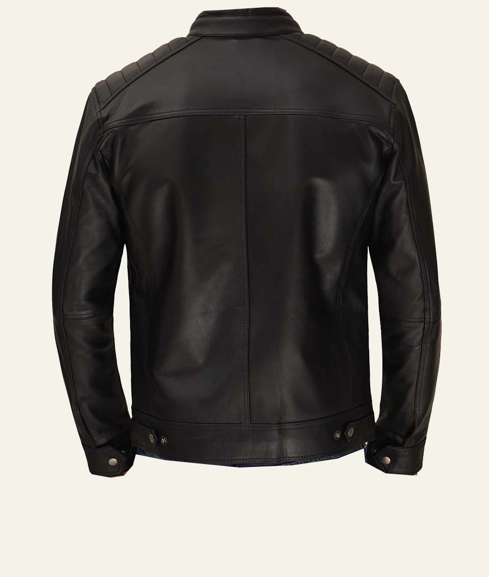 Men's Black Fitted Leather Zip Jacket