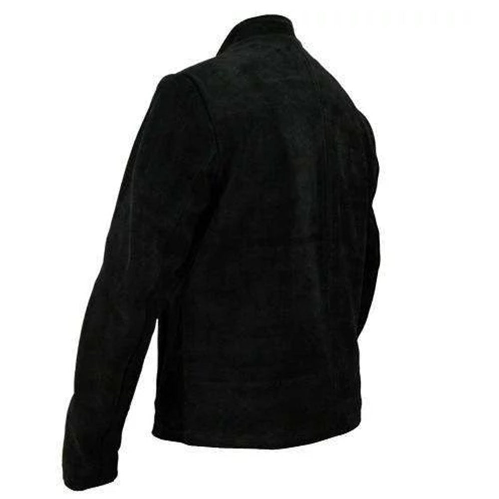Men's Black Suede Stand-Collar Jacket