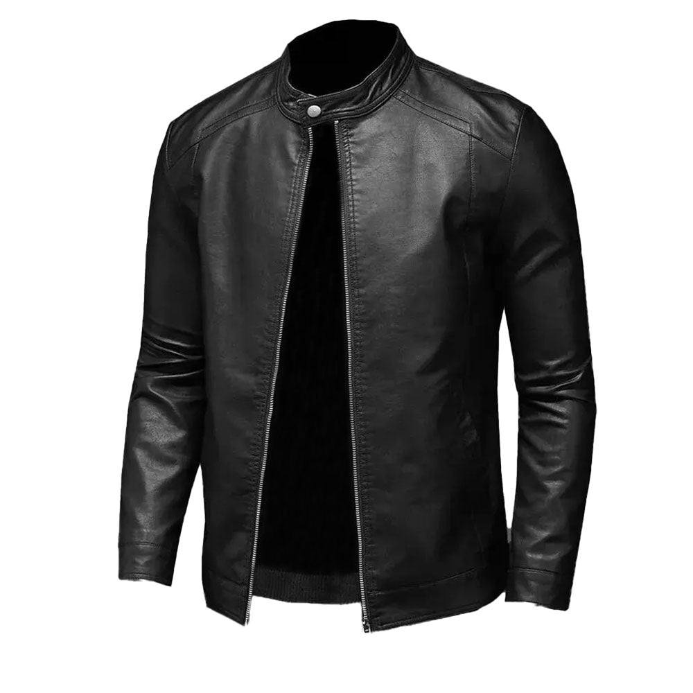 Men's Fitted Black Leather Cafe Racer