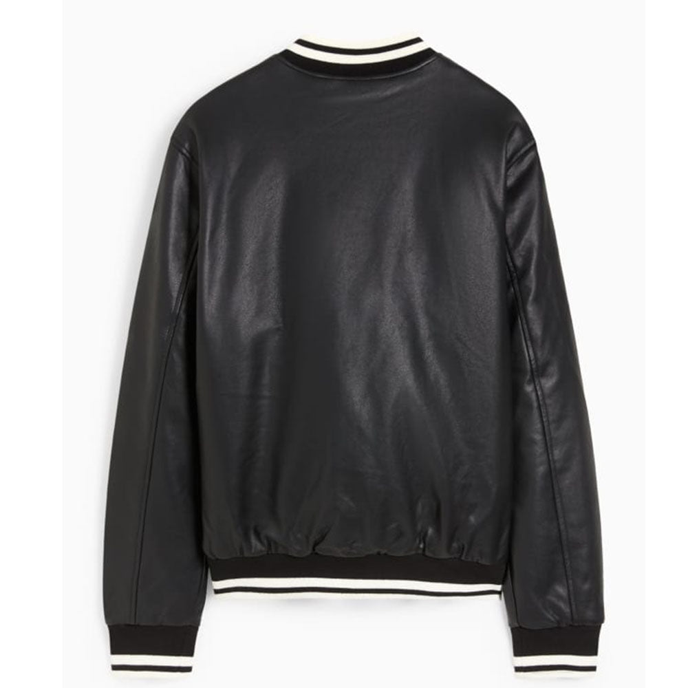 Men's Black Faux Leather Varsity Jacket
