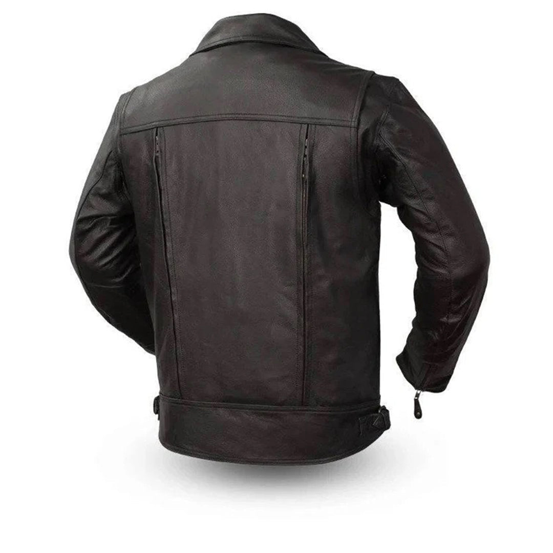 Men's Black Leather Lapel Biker Jacket