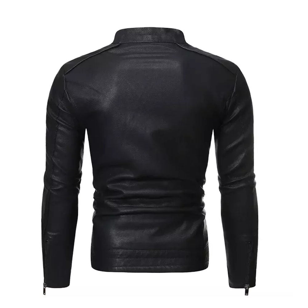 Men's Fitted Leather Motorcycle-Style Jacket