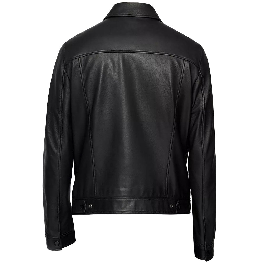 Men's Black Faux Leather Trucker Jacket