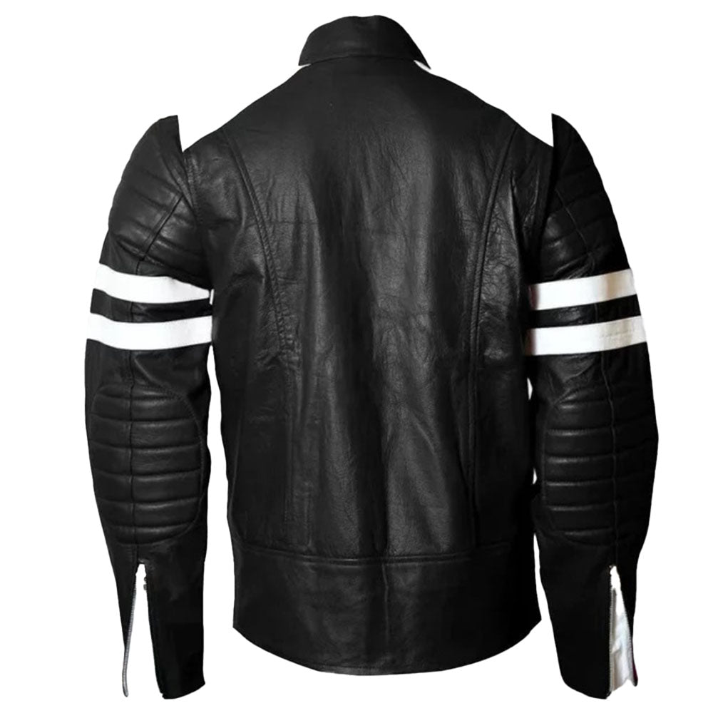 Men's Retro White-Stripe Cafe Racer Jacket