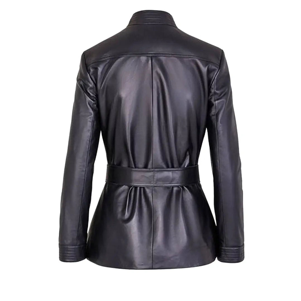 Women's Black Belted Leather Jacket