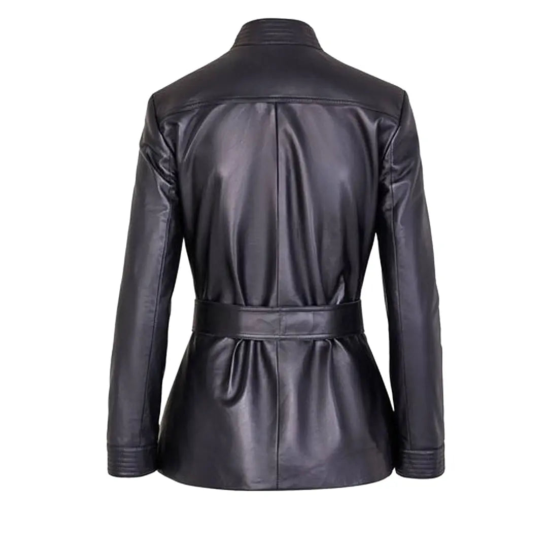 Women's Black Belted Leather Jacket