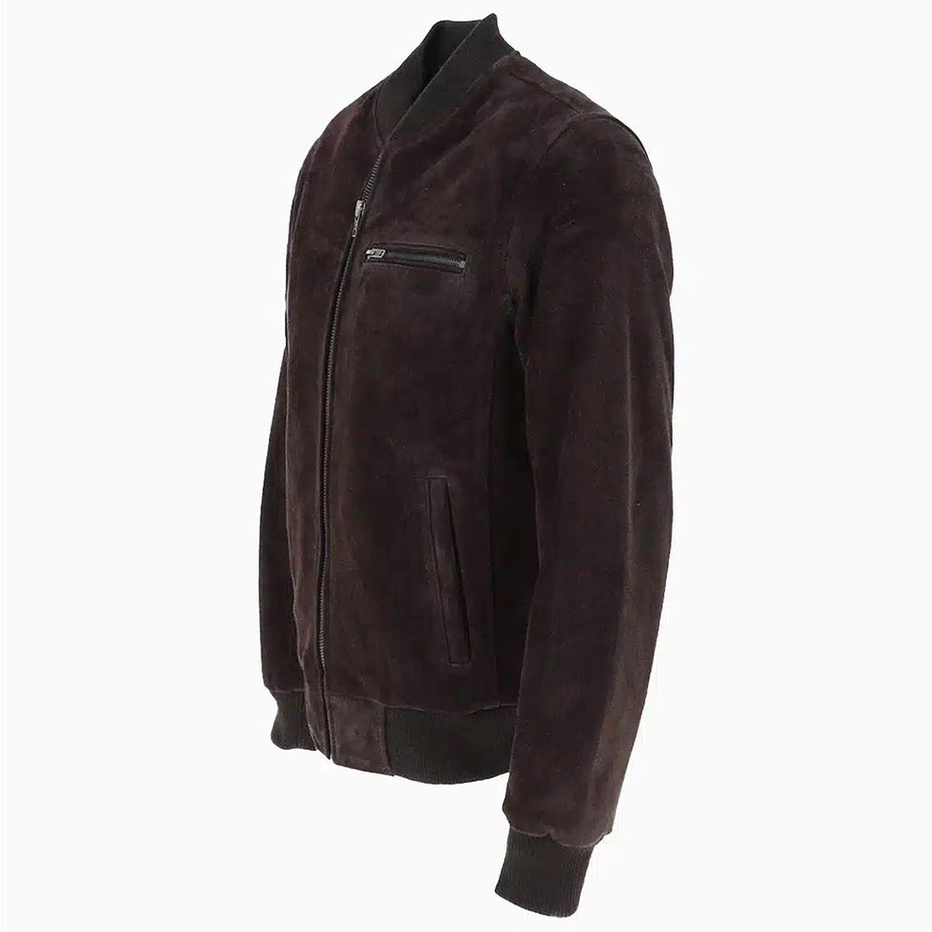 Men's Brown Suede Chest-Pocket Bomber