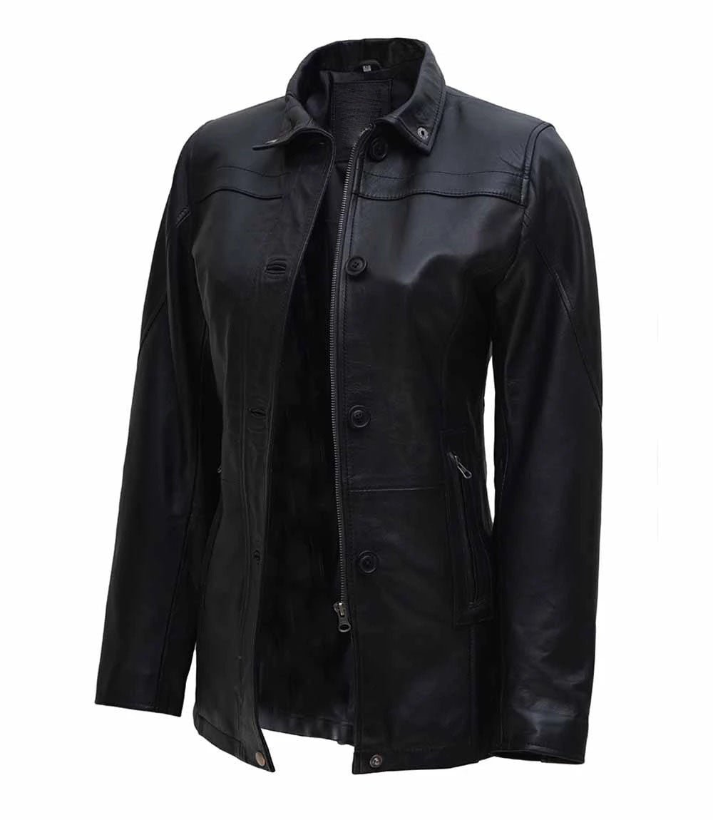 Women's Three-Quarter Leather Zip Coat
