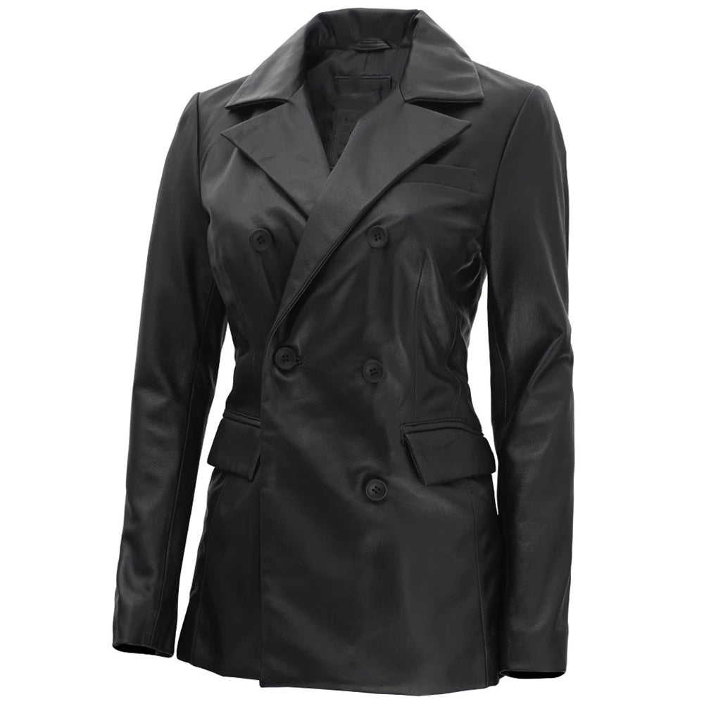 Women's Black Lambskin Leather Blazer