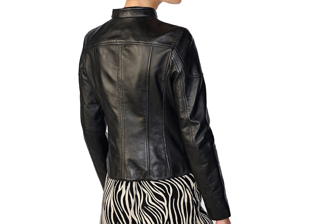 Women's Black Leather Scuba Jacket