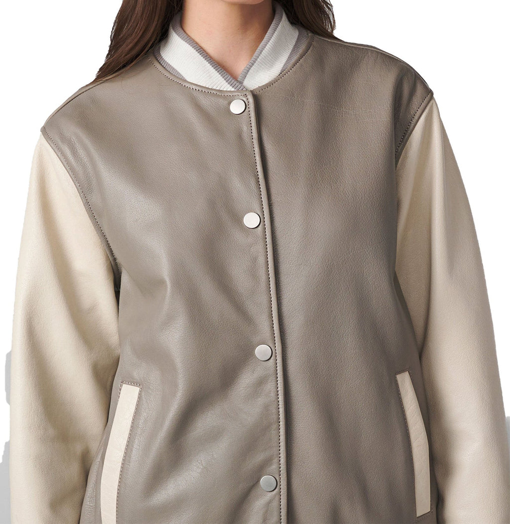 Women's Grey Suede Varsity Jacket