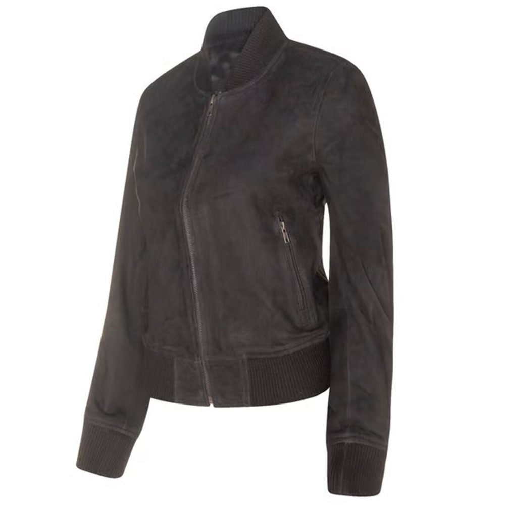 Women's Black Suede Bomber Jacket