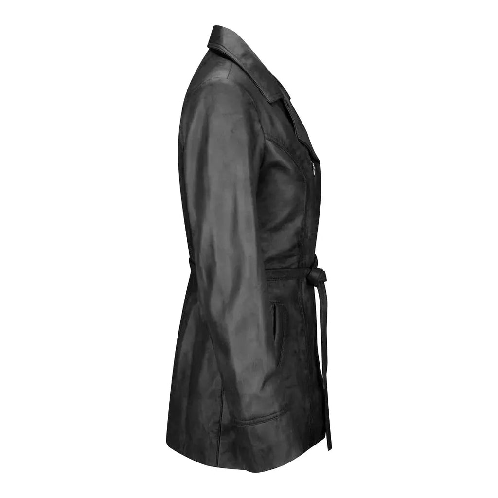 Women's Belted Leather Biker Jacket