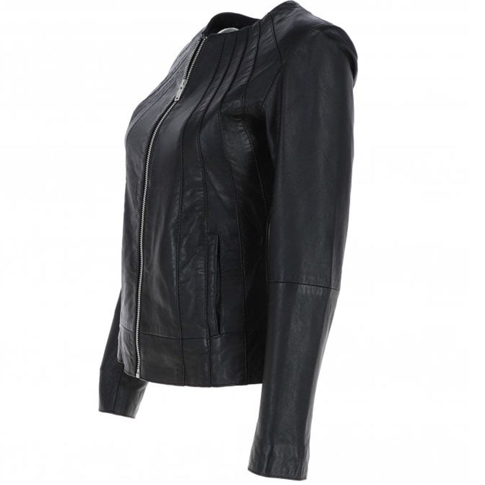 Women's Quilted Black Leather Biker Jacket