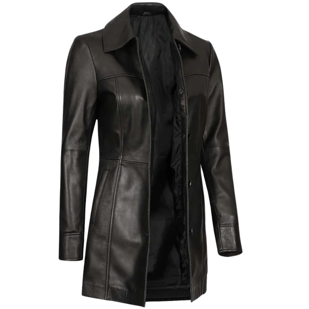 Women's Black Lambskin Three-Quarter Coat