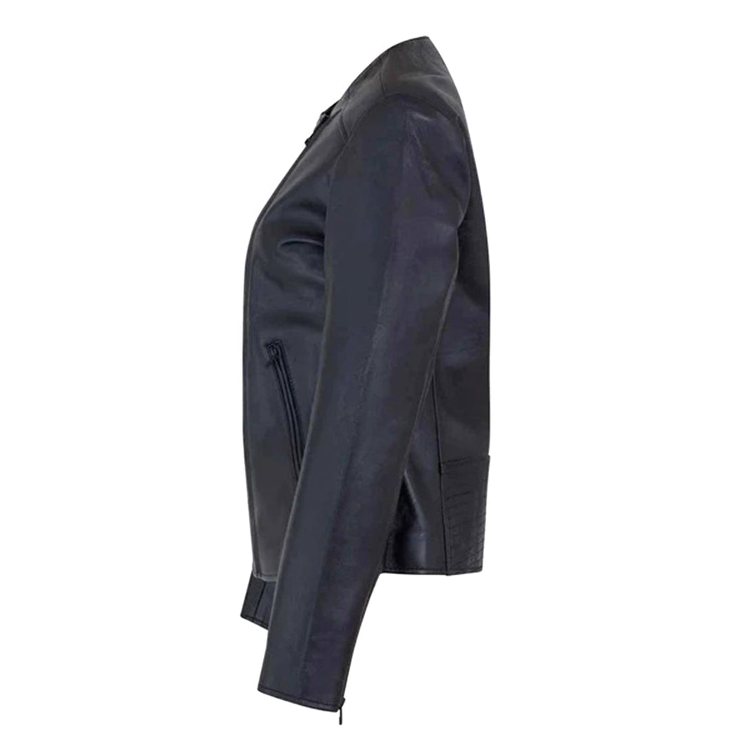 Women's Lapel-Collar Leather Moto Jacket