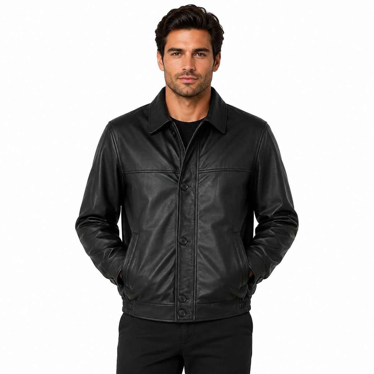 Men's Classic Leather Jacket | Black & Blue