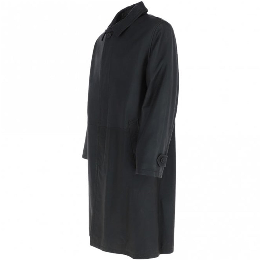 Men's Black Leather Overcoat
