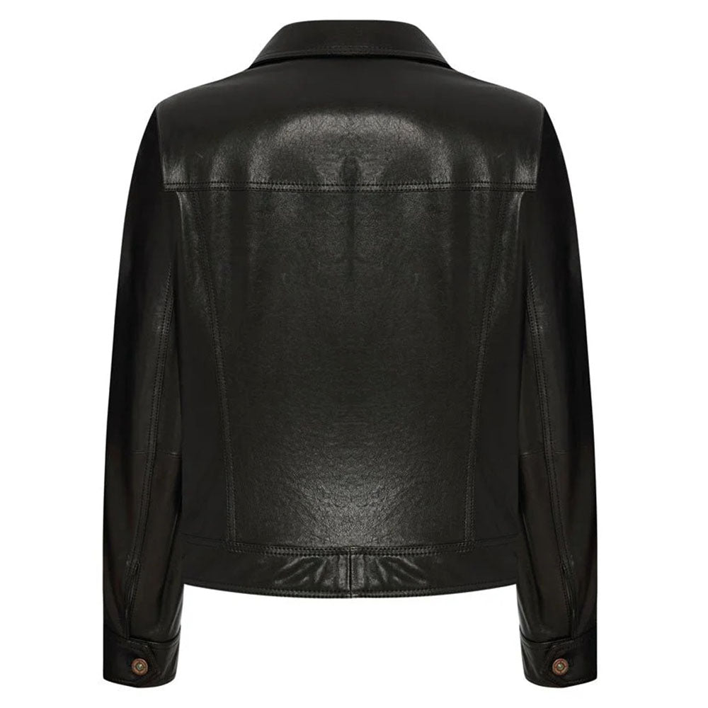 Women's Black Lambskin Zip-Front Trucker