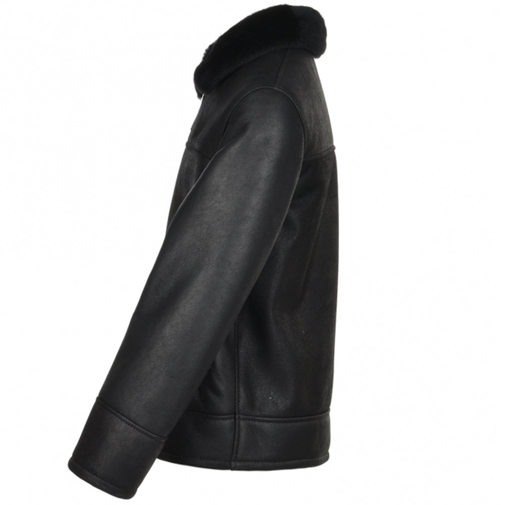 Men's Black Fur-Collar Sheepskin Jacket