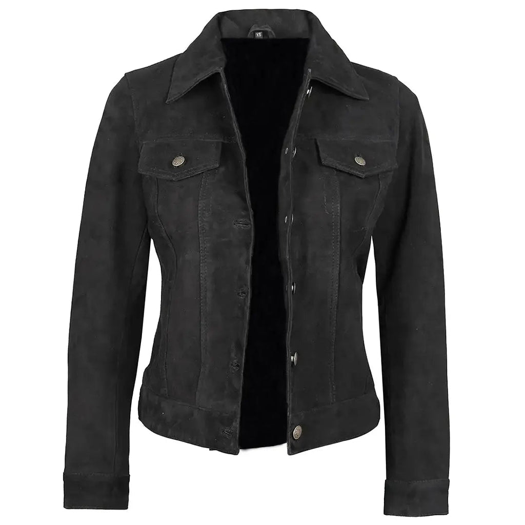 Women's Black Suede Trucker Jacket