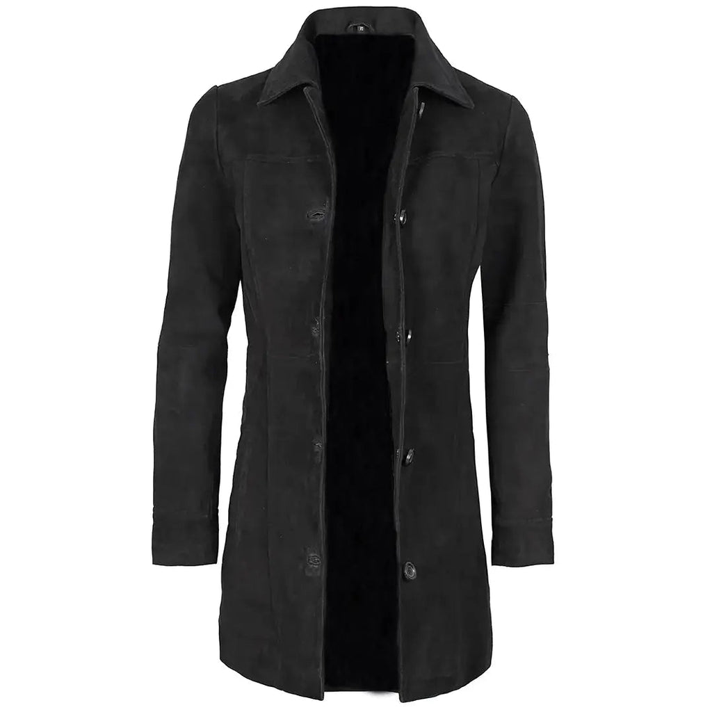 Women's Black Suede Button-Front Coat