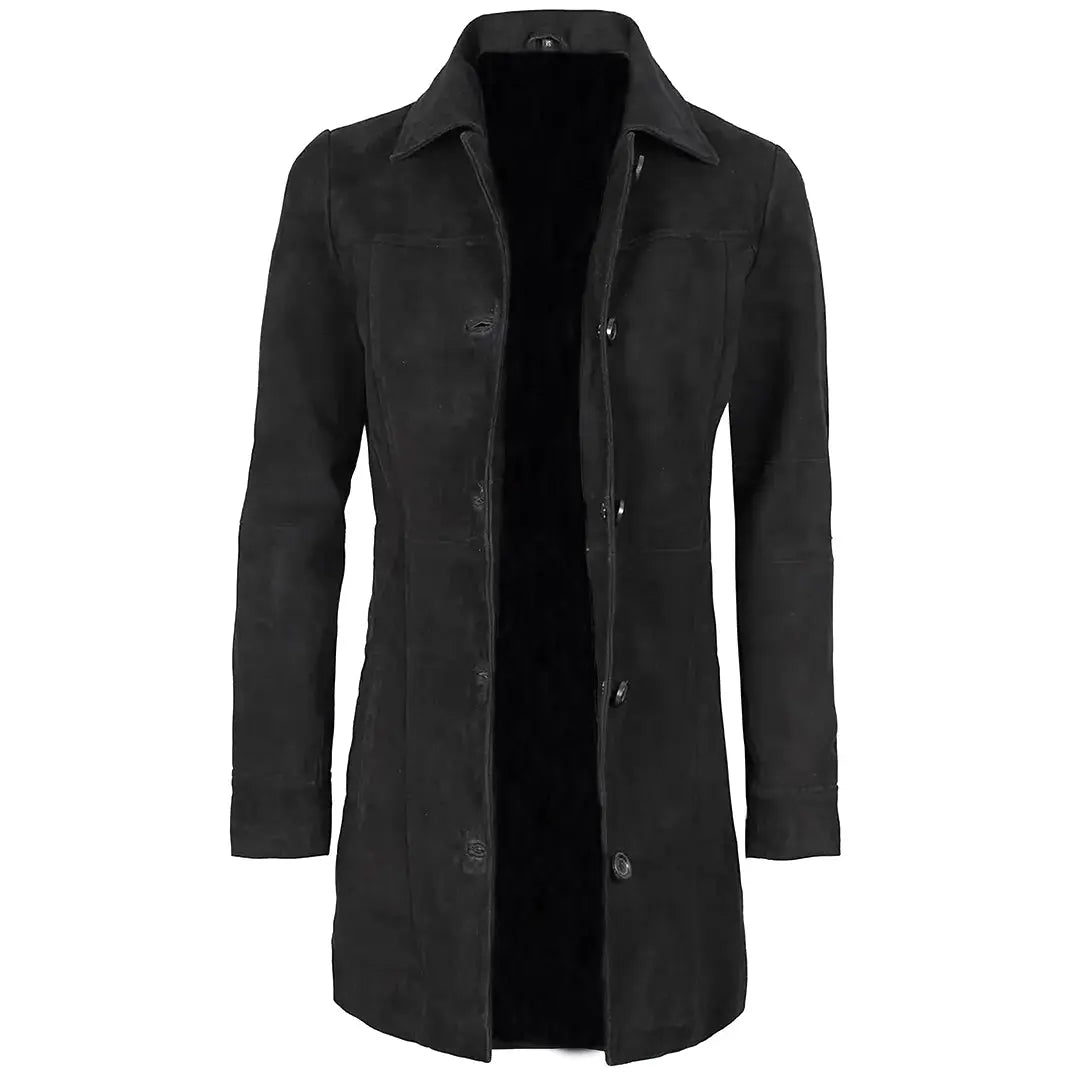 Women's Black Suede Button-Front Coat