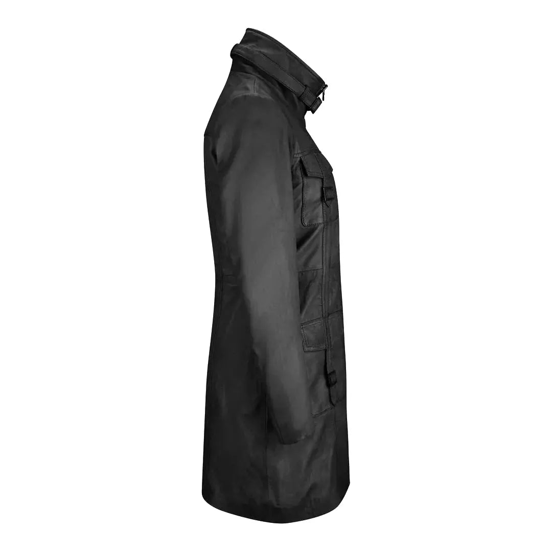 Women's Black Leather Zip-Front Coat