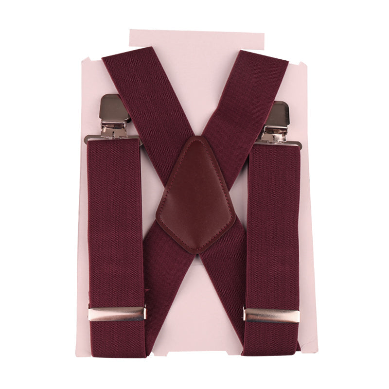 50MM Width Adjustable Elastic Men Suspenders - Wine Red