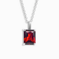Garnet Emerald Cut Pendant Necklace in Sterling Silver