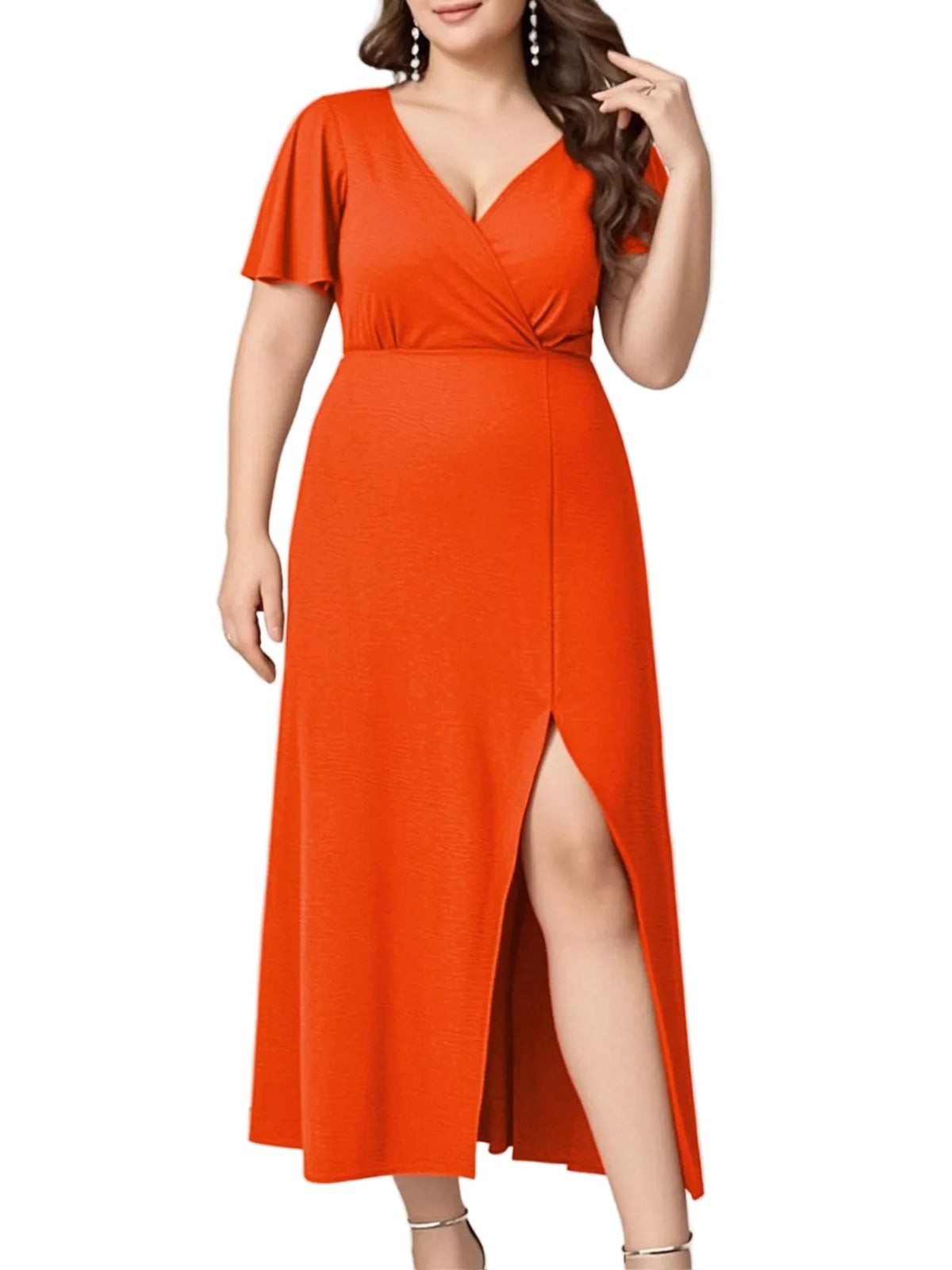 Plus Size Surplice Flutter Sleeve Dress