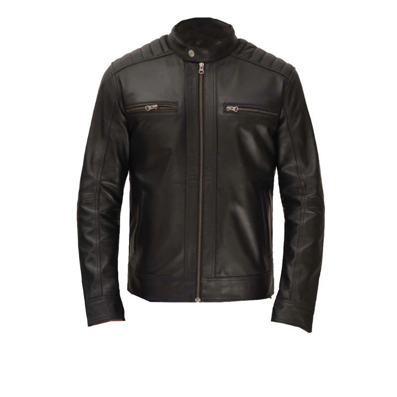 Men's Black Fitted Leather Zip Jacket