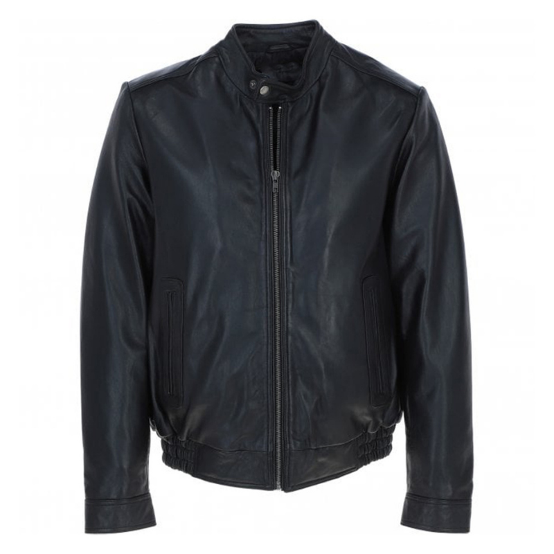 Men's Black Two-Pocket Leather Bomber