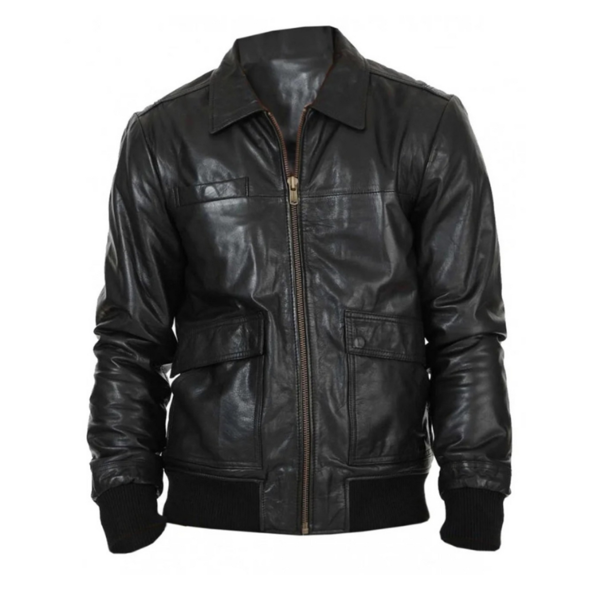 Men's Black Lambskin Shirt-Collar Bomber