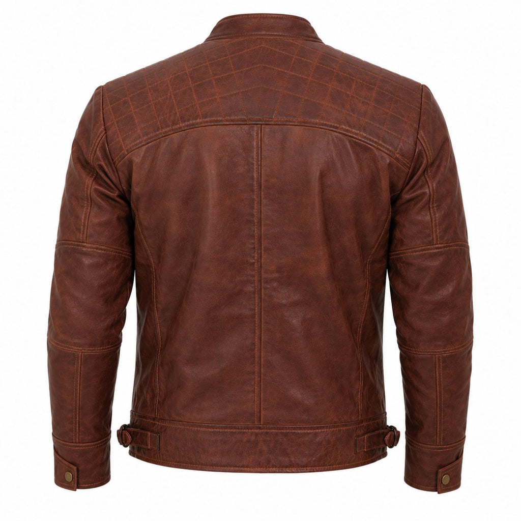 Men's Distressed Biker Leather Jacket | Brown