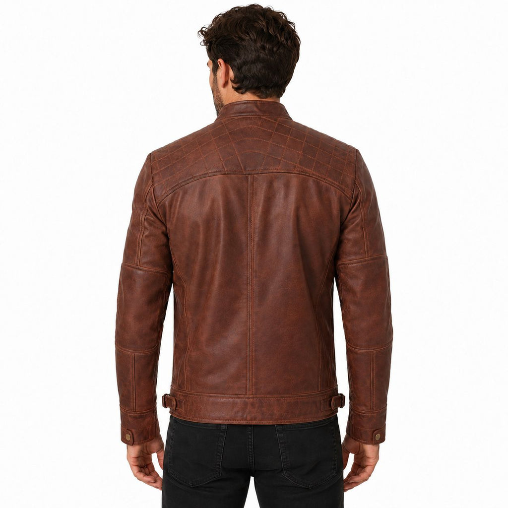Men's Distressed Biker Leather Jacket | Brown
