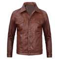 Men's Brown Leather Casual Zip Jacket