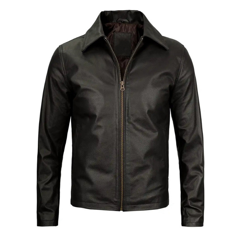 Men's Shirt-Collar Leather Harrington