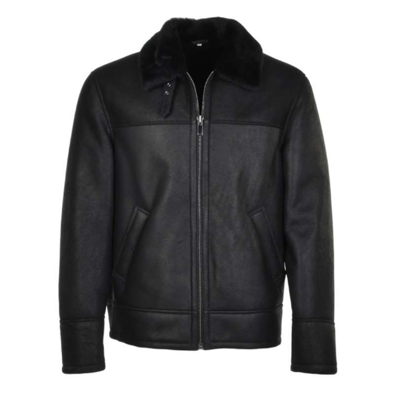 Men's Black Fur-Collar Sheepskin Jacket