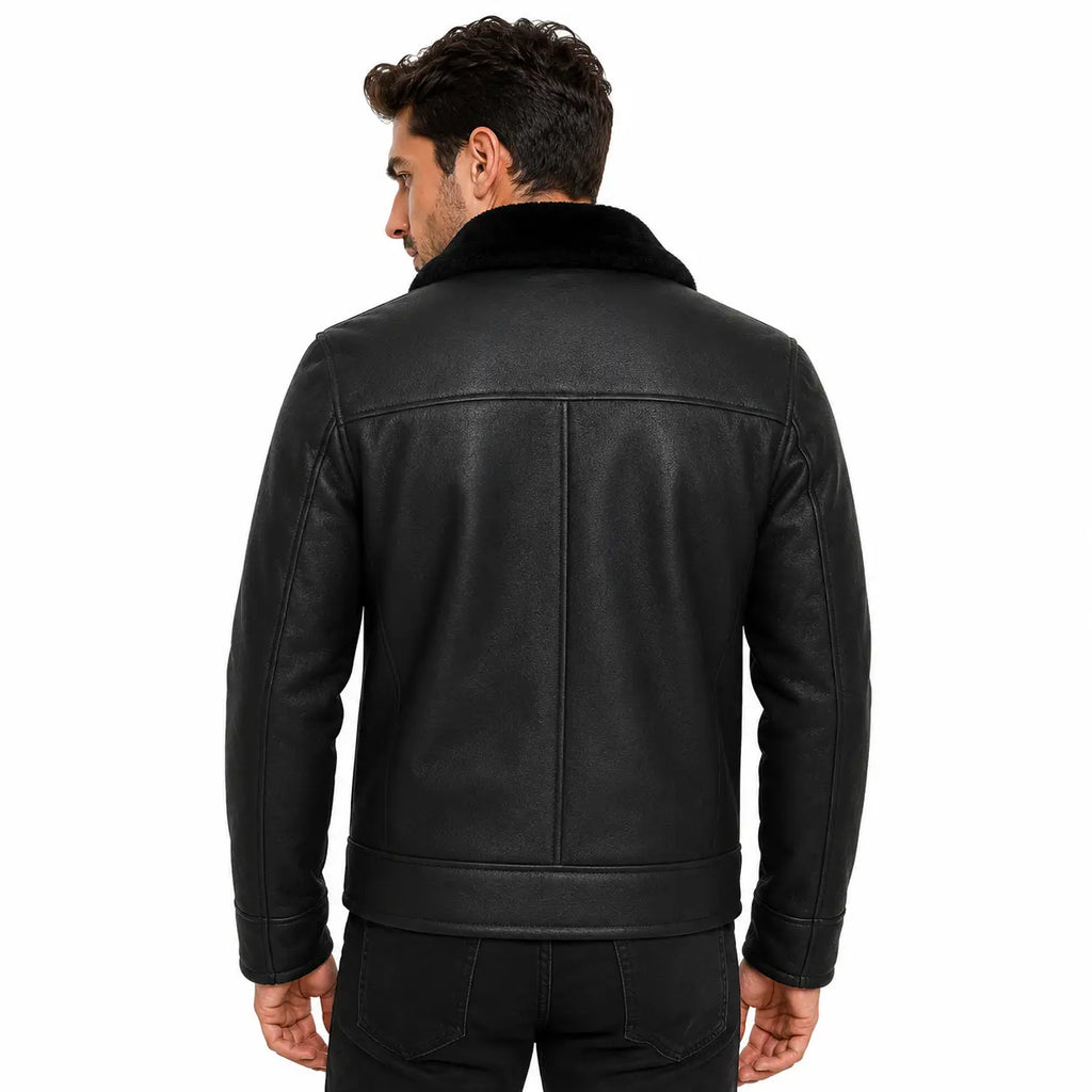 Men's Black Fur-Collar Sheepskin Jacket
