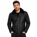 Men's Black Fur-Collar Sheepskin Jacket