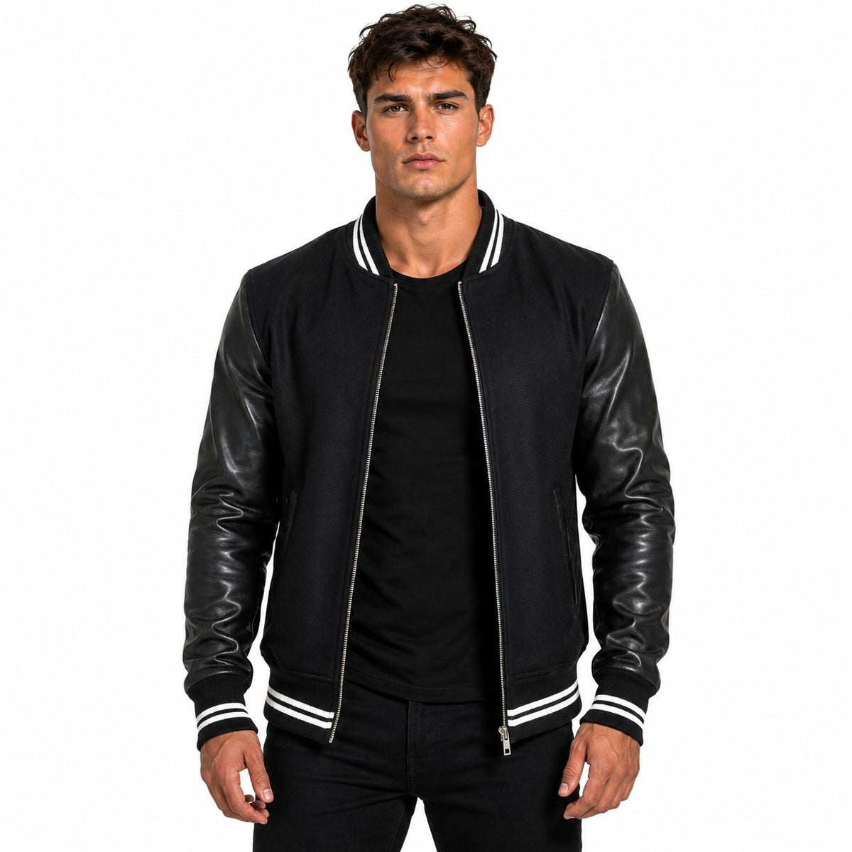 Men's Black Varsity-Style Jacket